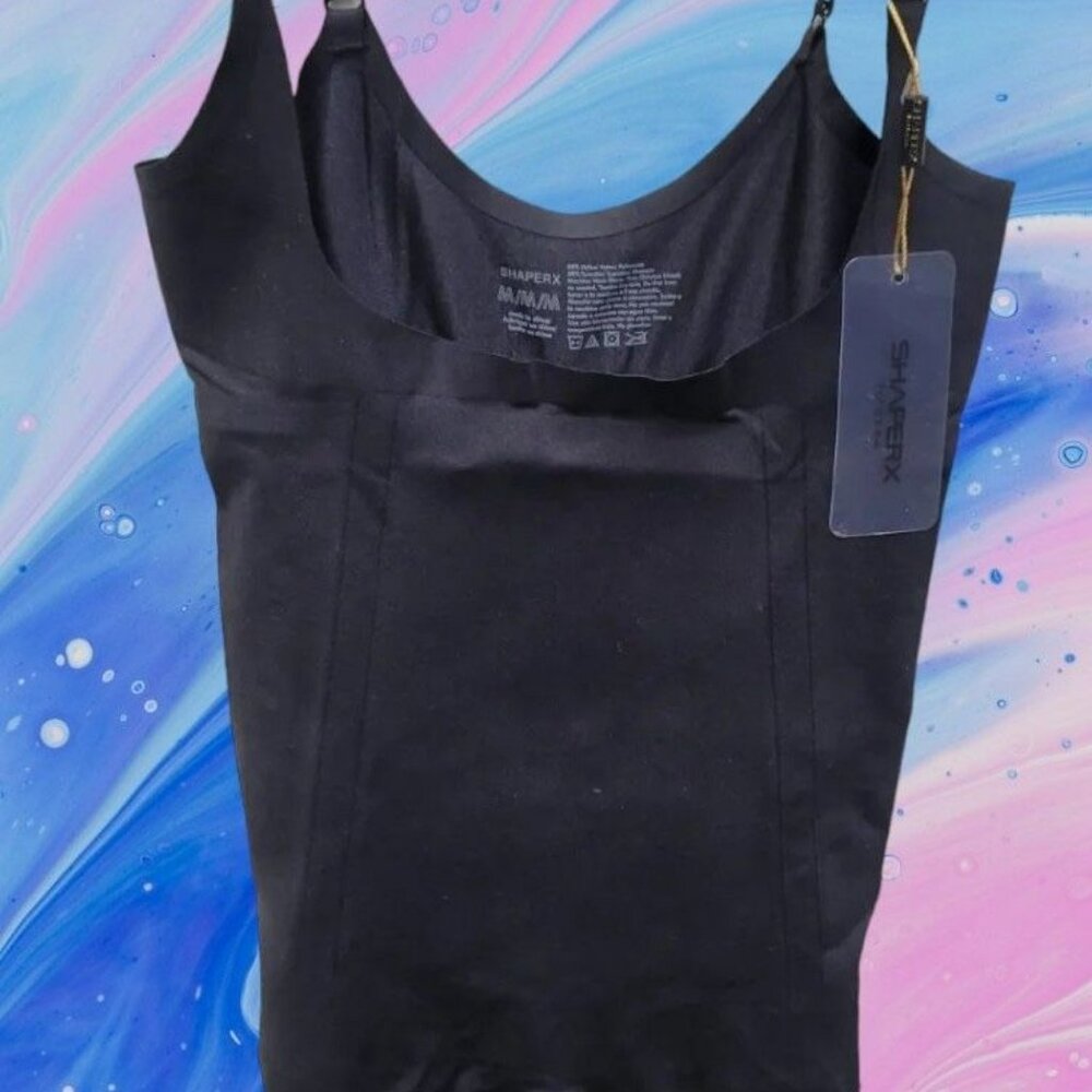 SHAPERX Shapewear Tummy Control Open Bust Thigh Slimmer Faja MEDIUM Black NWT